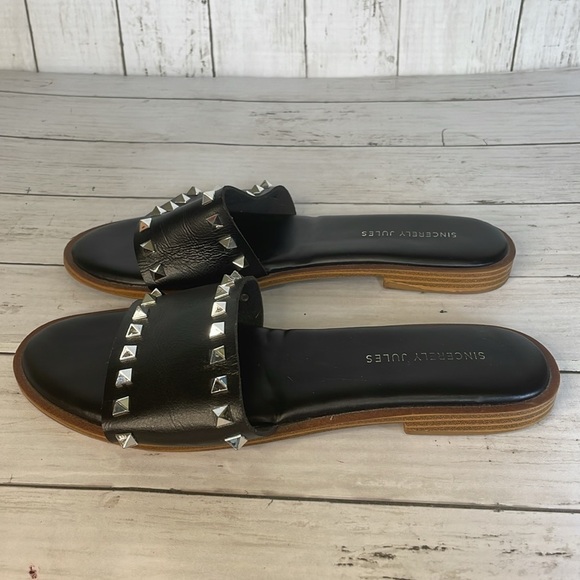 Sincerely Jules Black Silver Studded Slip On Slide Sandals - Picture 11 of 11